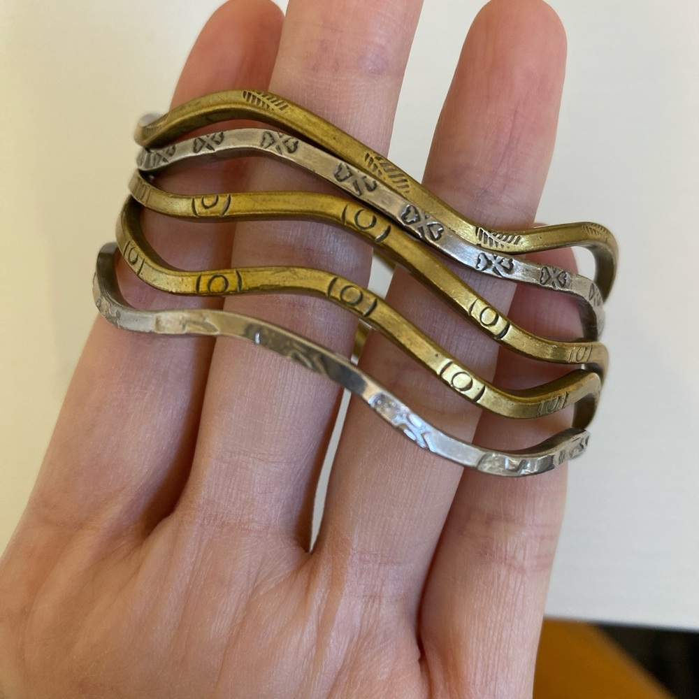 Gold and Silver Wavy Bangle Set